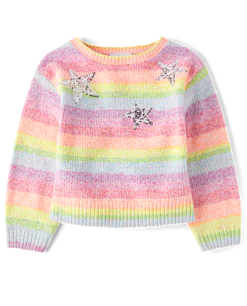 Girls Sequin Star Rainbow Chenille Sweater