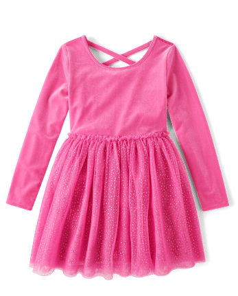 Girls Cross Back Glitter Velour Tutu Dress