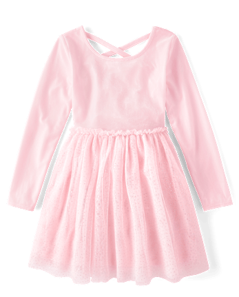 Girls Cross Back Glitter Velour Tutu Dress