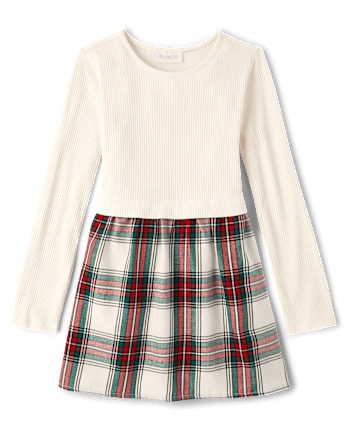 Girls Plaid Ribbed Fit And Flare Dress