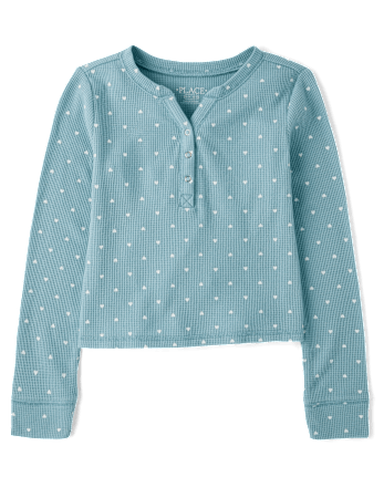 Girls Print Thermal Henley Top