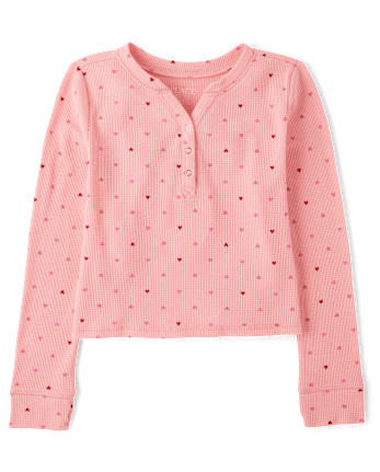 Girls Print Thermal Henley Top
