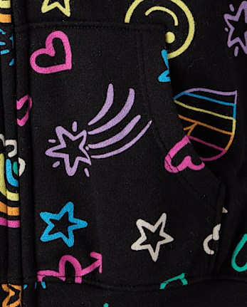 Girls Rainbow Doodle Zip Up Hoodie