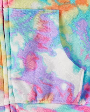 Girls Tie Dye Fleece Zip Up Hoodie