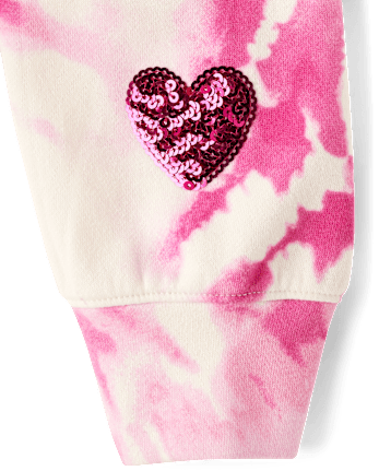 Girls Active Long Sleeve Tie Dye Sequin Heart Fleece Zip Up Hoodie PINK The Children s Place