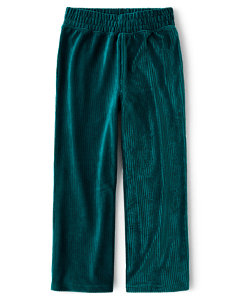 Girls Ribbed Velour Wide Leg Pants
