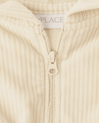 Fille Ribbed Velour Cropped Zip Up à capuchon