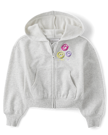 Girls Active Long Sleeve Graphic Fleece Zip Up Hoodie GRAY The Children s Place