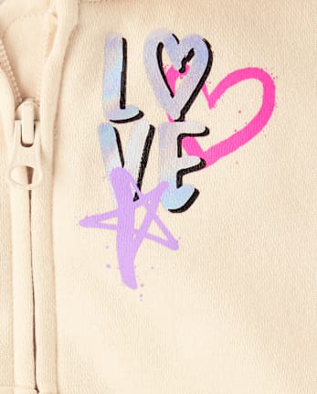 Girls Graphic Fleece Zip Up Hoodie