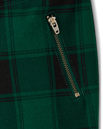 Girls Plaid Zip Ponte Jeggings