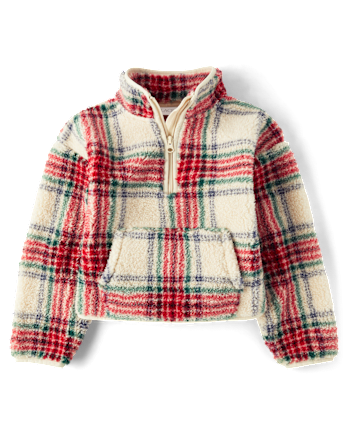 Girls Print Sherpa Half Zip Pullover