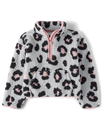 Girls Print Sherpa Half Zip Pullover
