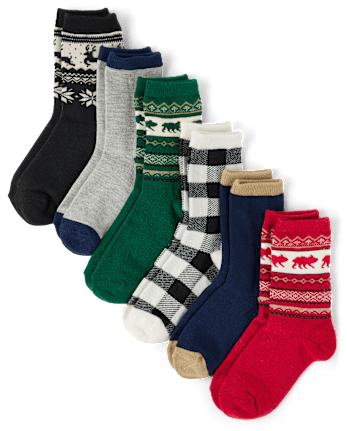 Boys Bear Fairisle Crew Socks 6-Pack