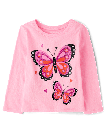 Baby And Toddler Girls Pink Butterflies Graphic Tee
