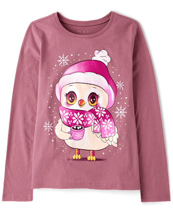 Girls Winter Owl Graphic Tee