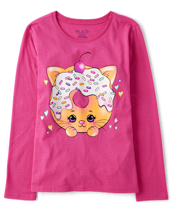 Girls Cat Doughnut Graphic Tee