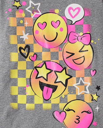 Girls Happy Face Icons Graphic Tee