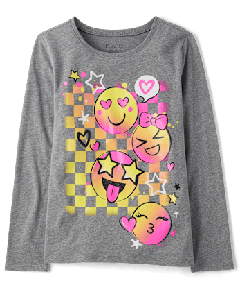 Girls Happy Face Icons Graphic Tee