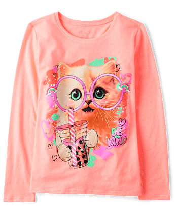 Girls Cat Glasses Graphic Tee