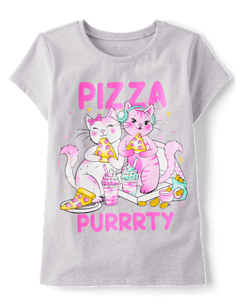 Fille Cat Pizza T-shirt imprimé
