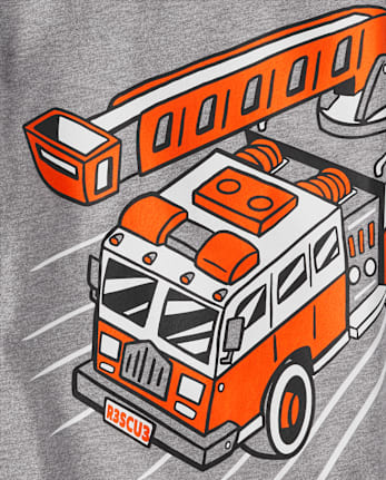 T-shirt graphique pour bébé et tout-petit garçon avec motif camion de pompiers