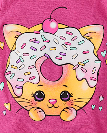 Baby And Toddler Girls Cat Doughnut Graphic Tee