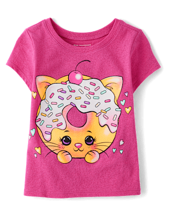 Baby And Toddler Girls Cat Doughnut Graphic Tee