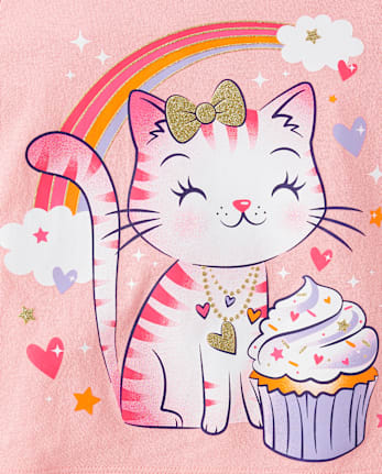 Baby And Toddler Girls Cat Cupcake Graphic Tee