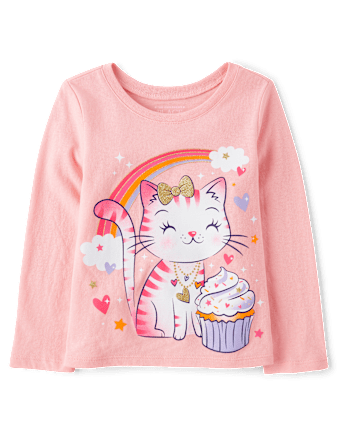 Baby And Toddler Girls Cat Cupcake Graphic Tee