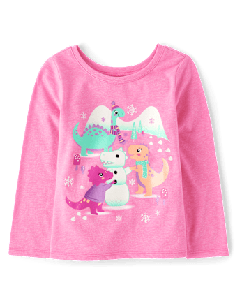Baby And Toddler Girls Dino Snow Graphic Tee