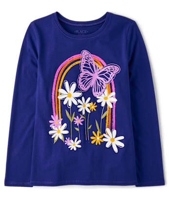 Girls Butterfly Rainbow Graphic Tee