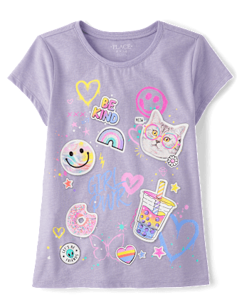 Girls Sticker Doodle Graphic Tee