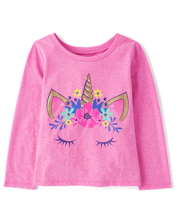 Baby And Toddler Girls Unicorn Face Graphic Tee
