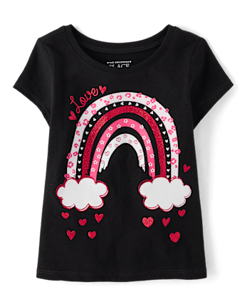 Baby And Toddler Girls Valentine's Day Heart Rainbow Graphic Tee