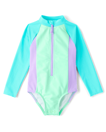 Baby And Toddler Girls Colorblock Rashguard One Piece Swimsuit