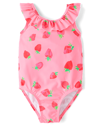 Baby And Toddler Girls Strawberry Ruffle One Piece Swimsuit
