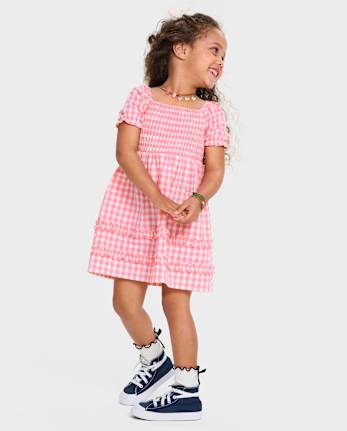 Toddler Girls Mommy And Me Gingham Poplin Smocked Ruffle Dress