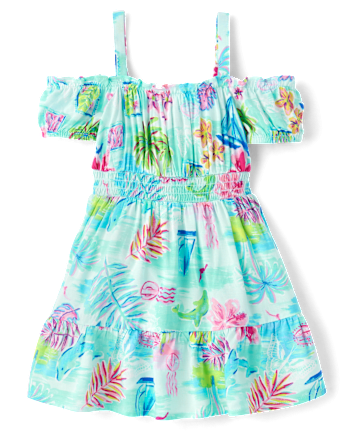 Toddler Girls Matching Family Tropical Off Shoulder Dress