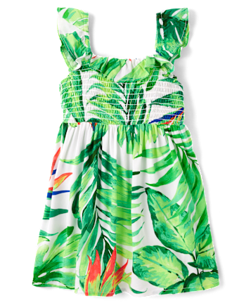 Toddler Girls Matching Family Tropical Smocked Dress