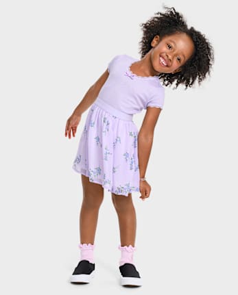 Baby And Toddler Girls Floral Ribbed Fit And Flare Dress