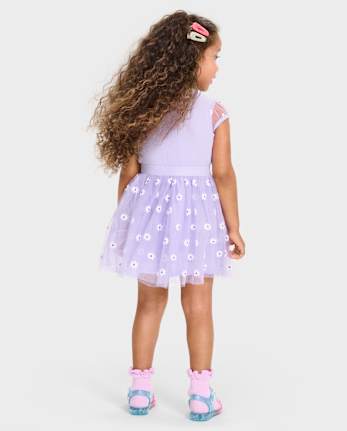 Baby And Toddler Girls 3D Daisy Mesh Fit And Flare Dress