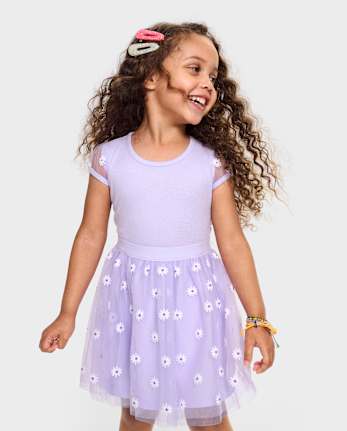 Baby And Toddler Girls 3D Daisy Mesh Fit And Flare Dress