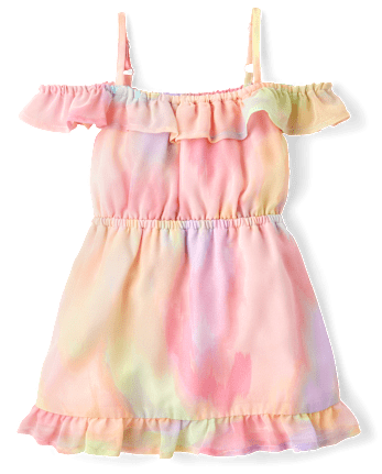 Toddler Girls Rainbow Tie Dye Off Shoulder Dress
