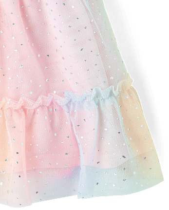 Toddler Girls Rainbow Shimmer Mesh Tiered Dress