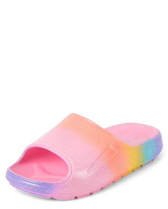 Girls Glitter Rainbow Ombre Slides