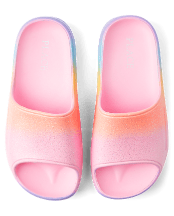 Girls Glitter Rainbow Ombre Slides