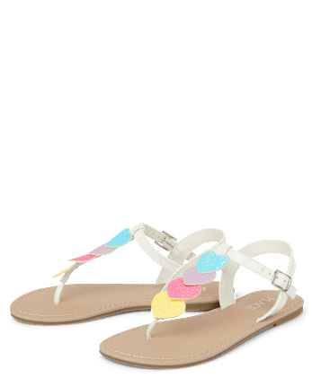 Girls Glitter Rainbow Heart Sandals