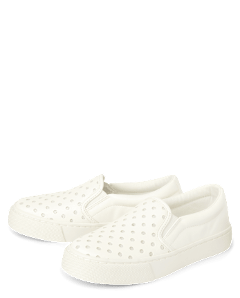 Girls Glitter Perforated Platform Slip On Sneakers