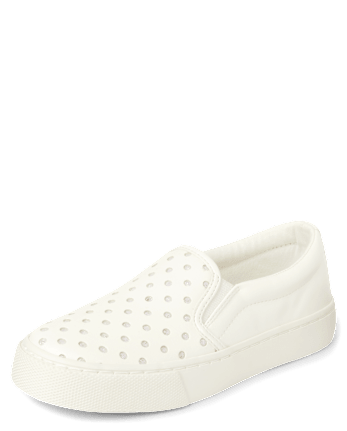 Girls Glitter Perforated Platform Slip On Sneakers