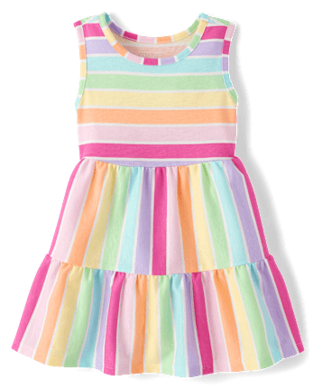 Baby And Toddler Girls Rainbow Striped Tiered Dress